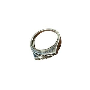 925 Sterling Silver Bypass Crossover Ring Clear Champagne Stones Size 7.75